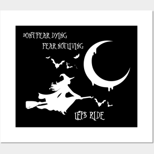 Lets Ride Witch Broom stick Bats Cresent Moon Boho Hipster Wiccan Posters and Art